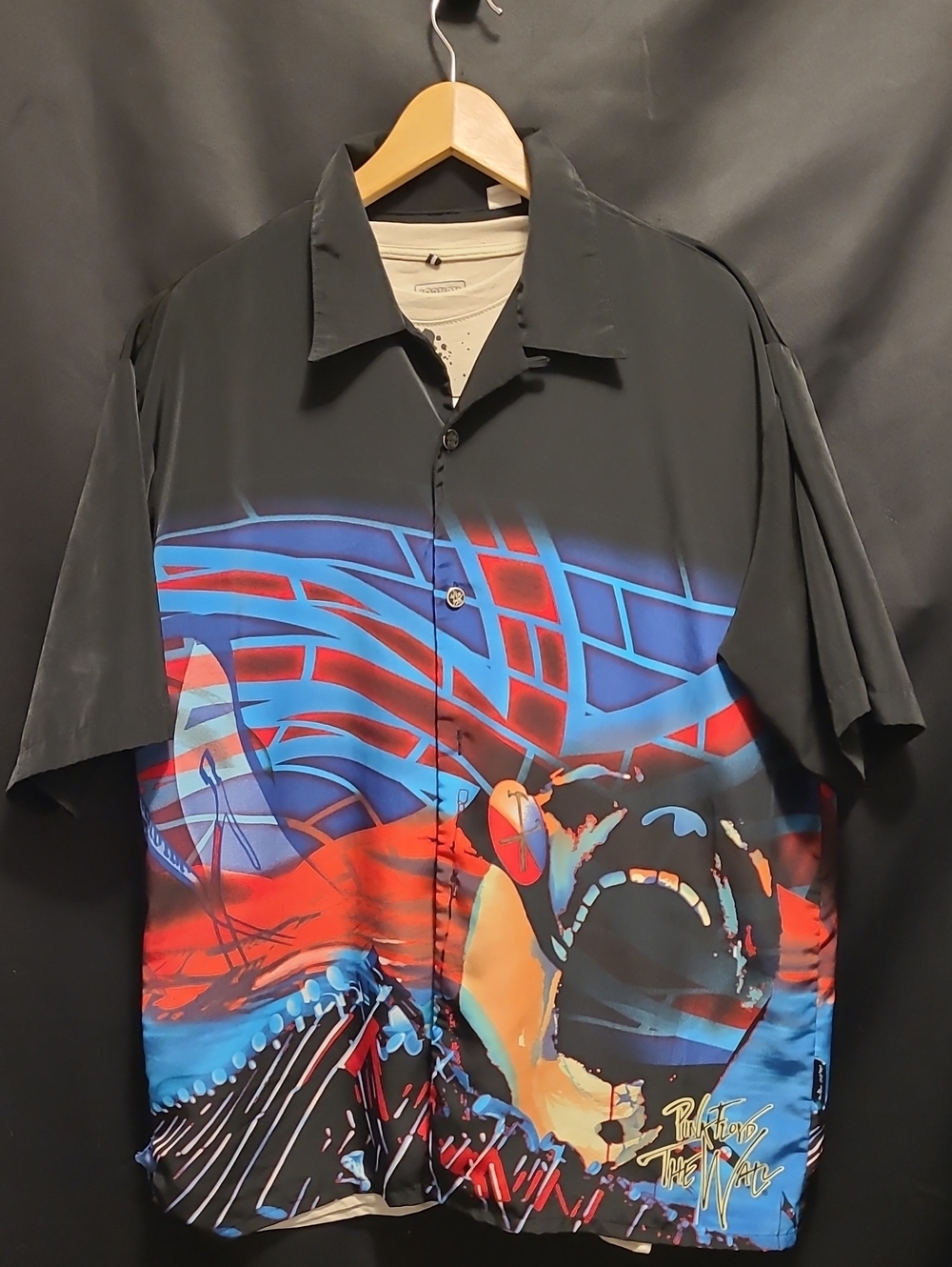 Vintage Pink Floyd The Wall Band Tour Album Button Hawaiian Shirt Size X Large